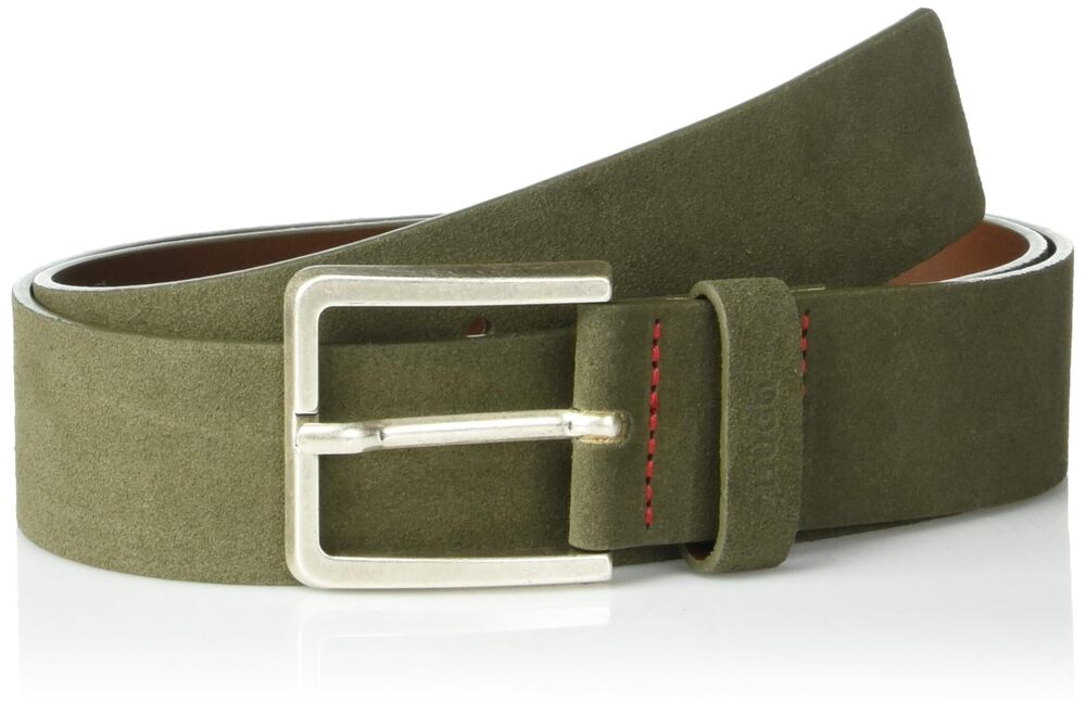 2856 Square Buckle Suede Belt, spinach green, 30